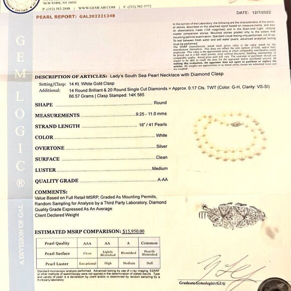 Natural South Sea Pearl Diamond Necklace 14k Gold 11 mm Certified $15,950 221248 - Picture 9 of 9